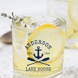 Nautical Navy Blue Anchor Oars Family Lake House Whisky Glas