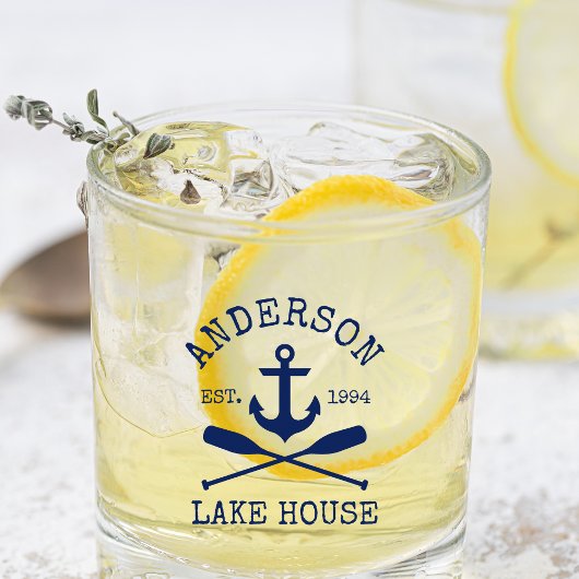 Nautical Navy Blue Anchor Oars Family Lake House Whisky Glas