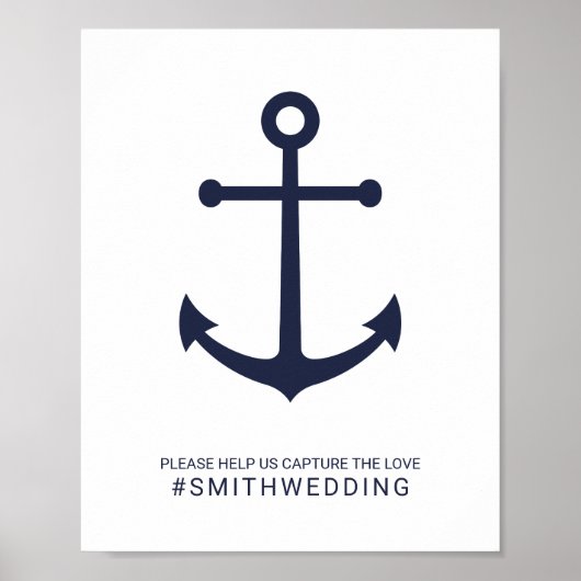 Nautical Navy Blue Anchor Oh Snap Wedding Sign Poster (Voorkant)