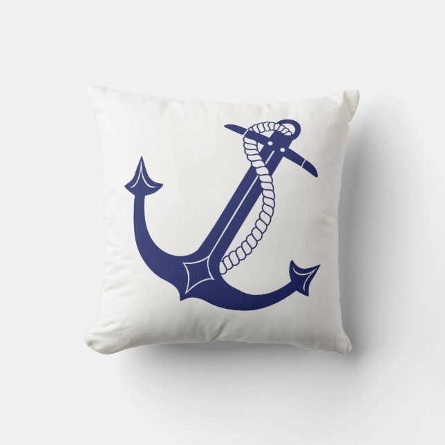 Nautical Navy Blue Anchor op White Simple Kussen (Voorkant)