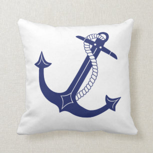 Nautical Navy Blue Anchor op White Simple Kussen