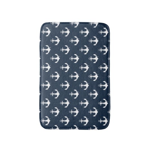 Nautical Navy Blue Anchor Pattern Badmat (Voorkant Verticaal)