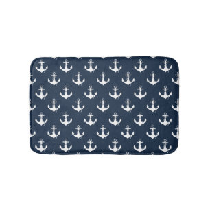 Nautical Navy Blue Anchor Pattern Badmat