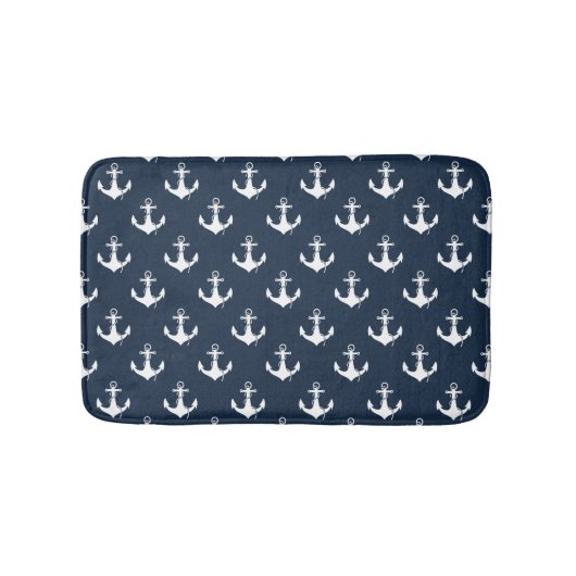 Nautical Navy Blue Anchor Pattern Badmat (Voorkant)