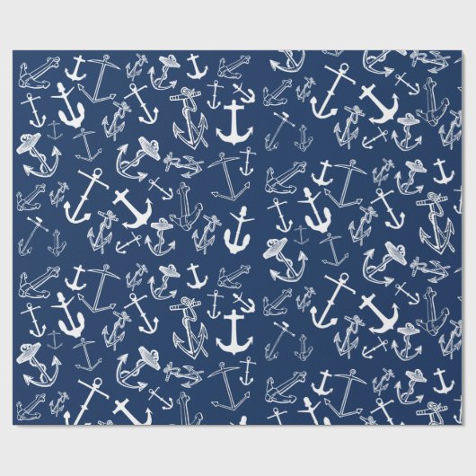 Nautical Navy Blue Anchor Pattern Cadeaupapier (Vlak)