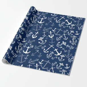 Nautical Navy Blue Anchor Pattern Cadeaupapier