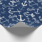 Nautical Navy Blue Anchor Pattern Cadeaupapier (Hoek)