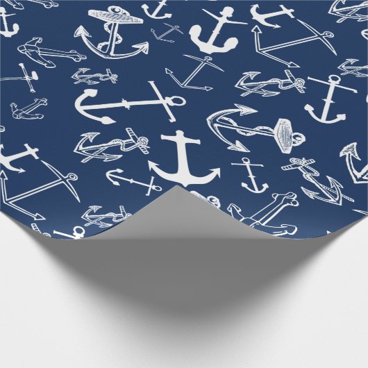 Nautical Navy Blue Anchor Pattern Cadeaupapier (Hoek)