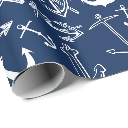 Nautical Navy Blue Anchor Pattern Cadeaupapier (Rol Hoek)