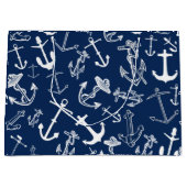 Nautical Navy Blue Anchor Pattern Groot Cadeauzakje (Voorkant)