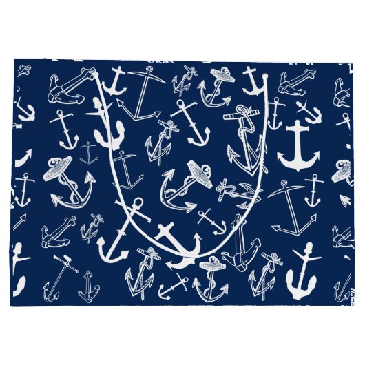 Nautical Navy Blue Anchor Pattern Groot Cadeauzakje (Achterkant)