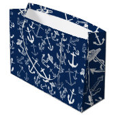 Nautical Navy Blue Anchor Pattern Groot Cadeauzakje (Achterkant Gekanteld)