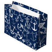 Nautical Navy Blue Anchor Pattern Groot Cadeauzakje (Voorkant Gekanteld)