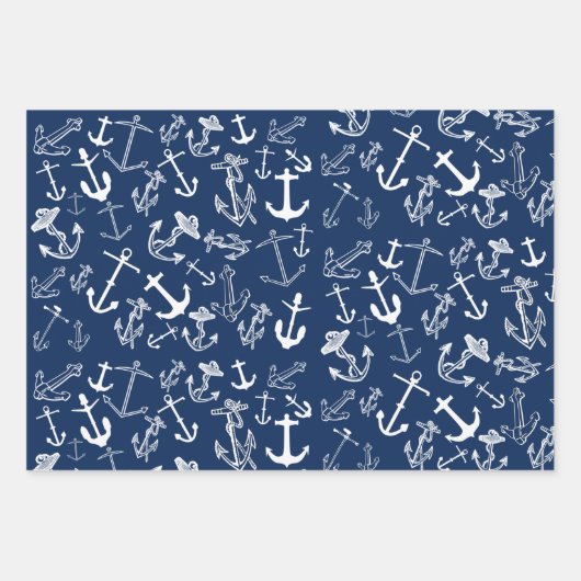 Nautical Navy Blue Anchor Pattern Inpakpapier Vel (Voorkant 2)