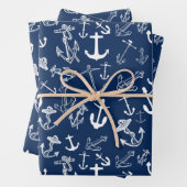 Nautical Navy Blue Anchor Pattern Inpakpapier Vel (In situ)