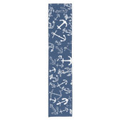 Nautical Navy Blue Anchor Pattern Korte Tafelloper (Voorkant)