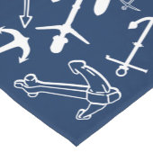 Nautical Navy Blue Anchor Pattern Korte Tafelloper (Hoek)