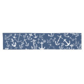 Nautical Navy Blue Anchor Pattern Korte Tafelloper (Horizontaal)