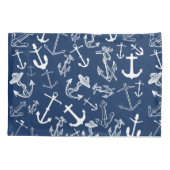 Nautical Navy Blue Anchor Pattern Kussensloop (Achterkant)