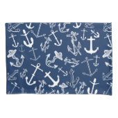 Nautical Navy Blue Anchor Pattern Kussensloop (Voorkant)