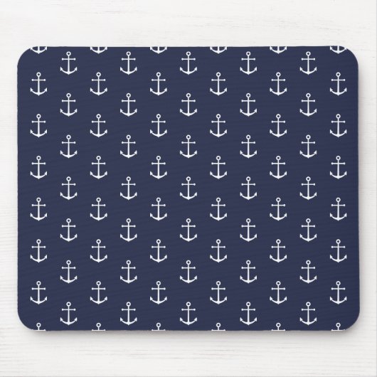 Nautical Navy Blue Anchor Pattern Muismat (Voorkant)