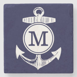 Nautical Navy Blue Anchor Pattern Stenen Onderzetter