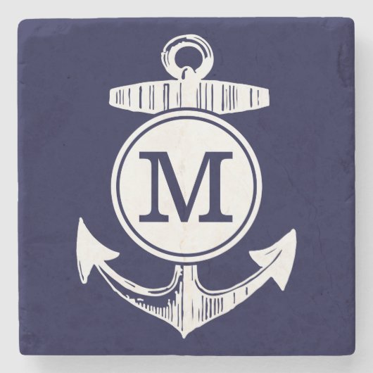 Nautical Navy Blue Anchor Pattern Stenen Onderzetter (Voorkant)
