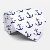 Nautical Navy Blue Anchor Pattern Stropdas (Opgerold)