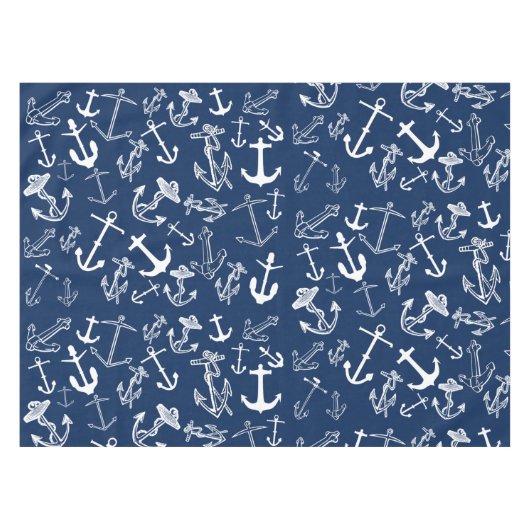 Nautical Navy Blue Anchor Pattern Tafelkleed (Voorkant (Horizontaal))