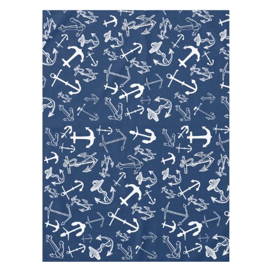 Nautical Navy Blue Anchor Pattern Tafelkleed (Voorkant)