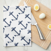 Nautical Navy Blue Anchor Pattern Theedoek (Quarter Fold)
