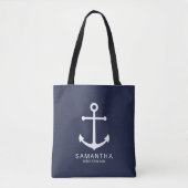 Nautical Navy Blue Anchor Personalized Bridesmaid Tote Bag (Voorkant)