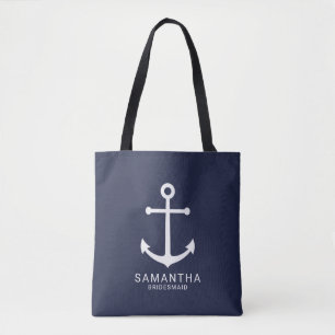Nautical Navy Blue Anchor Personalized Bridesmaid Tote Bag