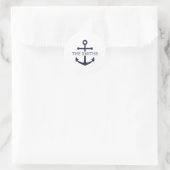Nautical Navy Blue Anchor Personalized Family Name Ronde Sticker (Tas)