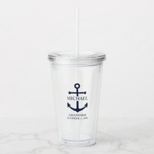 Nautical Navy Blue Anchor Personalized Groomsmen Acryl Drinkbeker
