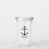 Nautical Navy Blue Anchor Personalized Groomsmen Acryl Drinkbeker (Voorkant)
