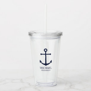 Nautical Navy Blue Anchor Personalized Groomsmen Acryl Drinkbeker