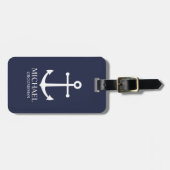 Nautical Navy Blue Anchor Personalized Groomsmen Bagagelabel (Voorkant horizontaal)