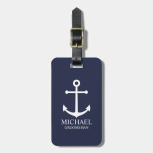 Nautical Navy Blue Anchor Personalized Groomsmen Bagagelabel