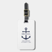 Nautical Navy Blue Anchor Personalized Groomsmen Bagagelabel (Voorkant verticaal)