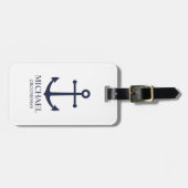 Nautical Navy Blue Anchor Personalized Groomsmen Bagagelabel (Voorkant horizontaal)