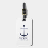 Nautical Navy Blue Anchor Personalized Groomsmen Bagagelabel (Voorkant verticaal)