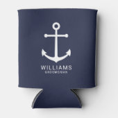 Nautical Navy Blue Anchor Personalized Groomsmen Blikjeskoeler (Voorkant)