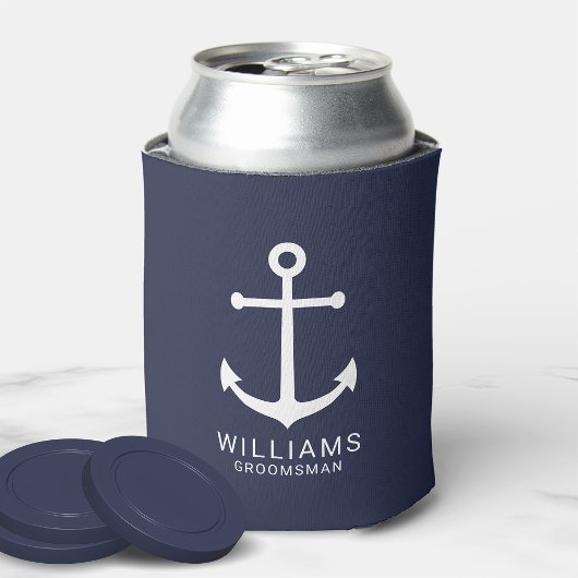 Nautical Navy Blue Anchor Personalized Groomsmen Blikjeskoeler
