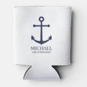Nautical Navy Blue Anchor Personalized Groomsmen Blikjeskoeler (Voorkant)