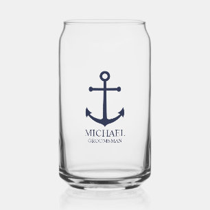 Nautical Navy Blue Anchor Personalized Groomsmen Blikvorm Glas