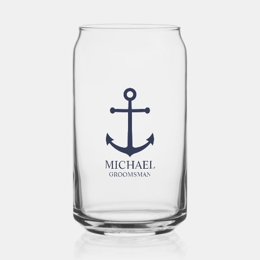 Nautical Navy Blue Anchor Personalized Groomsmen Blikvorm Glas (Voorkant)