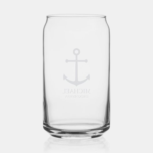 Nautical Navy Blue Anchor Personalized Groomsmen Blikvorm Glas (Achterkant)