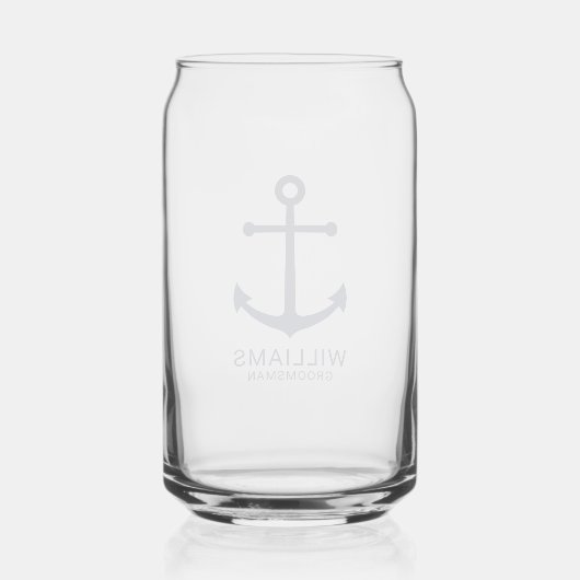 Nautical Navy Blue Anchor Personalized Groomsmen Blikvorm Glas (Achterkant)