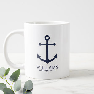 Nautical Navy Blue Anchor Personalized Groomsmen C Grote Koffiekop